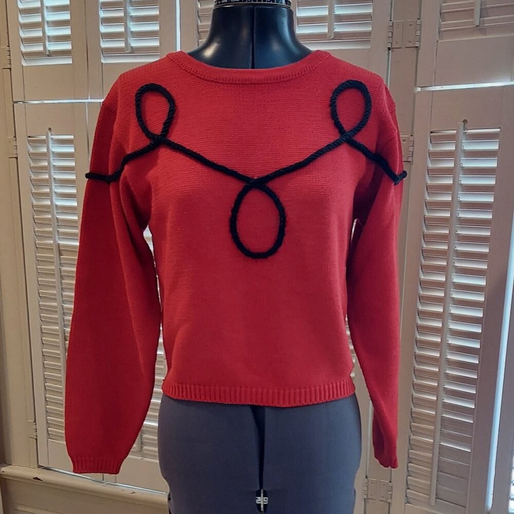Chaus Vintage Red with Black Roping Sweater Size S